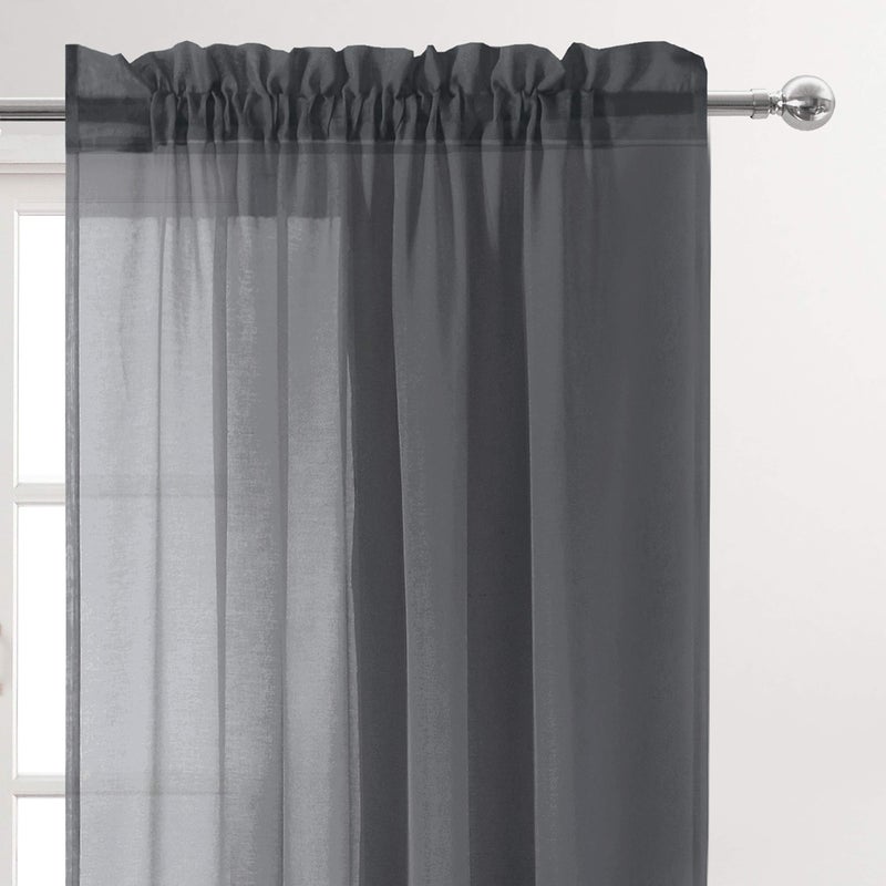DWCN Dark Gray Sheer Curtains Semi Transparent Voile Rod Pocket Curtains for Bedroom and Living Room, 52 x 54 inches Long, Set of 2 Panels - Image 2